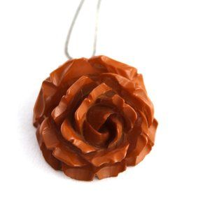 Bakelite butterscotch, Carved rose pendant and chain, Tested